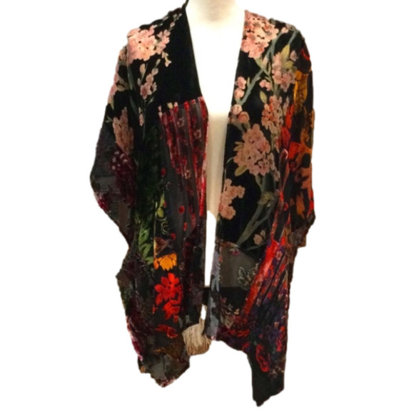 𝅺anthropologie Floreat Multicolor Burnout Velvet Cape - Picture 1 of 8